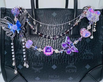 Ciondolo a catena per borsa in cristallo / accessorio per borsa con strass e perline