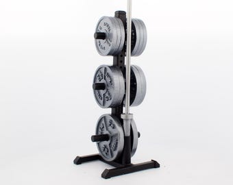 1/12 Scale Weight Plates & Tree – 45lb, 35lb, 25lb Plates, Barbell Storage