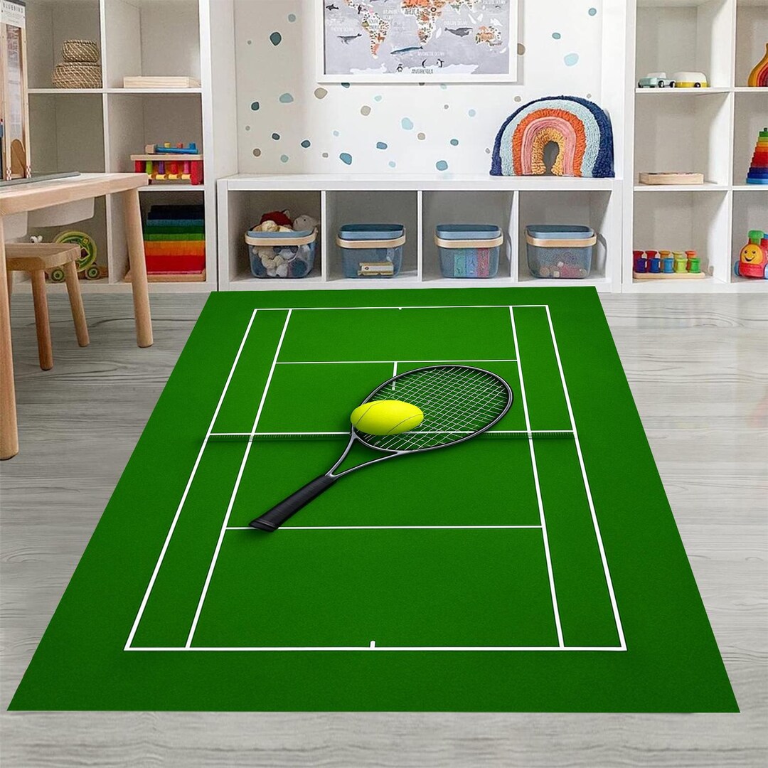 Tennis Coloured Rug Tennis Court Kids Rug – Sports Theme Playroom Carpet - Etsy