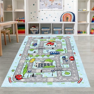 City Road Rug, Ultra Soft Kids Play Rug, Road Map Kids Rug, Rug For Kids Room, Playground Rug, Nursery Rug, Nursery Decor,Kids Room Rug