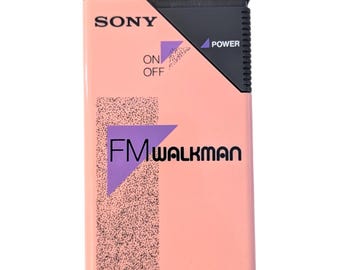Sony FM Walkman SRF-16W Portable Radio VTG 80s 90s Coral Pink Works Tested