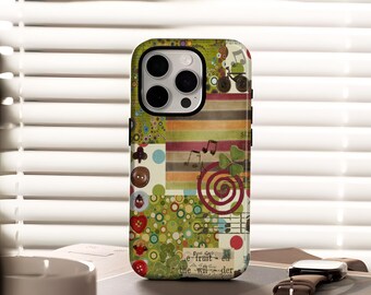 Retro Whimsy Art Collage Case with Abstract Funky for iPhone 17, 16, 15, 14, 13, 12, 11, Pro Max, Samsung Galaxy S23, S22, S21, S20 Ultra