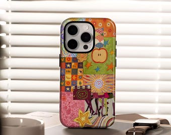 Funda de teléfono Boho Sun & Moon, diseño de arte psicodélico hippie con iPhone 17/16/15/14/13/12/11 Pro Max y Samsung S25/S24/S23/S22 Plus Ultra.
