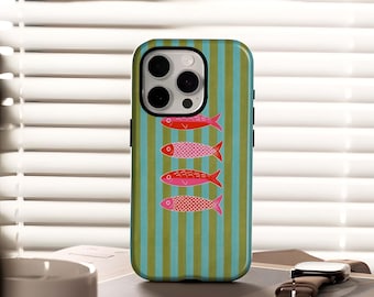 Vintage Tin Fish Phone Case, Preppy Summer Phone Case with iPhone 17 16 15 14 13 12 11 Pro Max Mini, Samsung Galaxy S20 S22 S23 Ultra