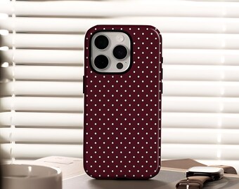 Dark Burgundy Polka Dot Phone Case compatible with iPhone 17/16/15/14/13/12/11 Plus/Pro Max/MagSafe/Samsung S25, S24, S23, S22 Ultra