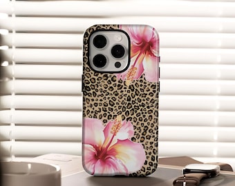 Funda para teléfono con estampado de leopardo y flores rosas compatible con iPhone 17, 16, 15, 14, 13, 12, 11, Pro Max, Samsung Galaxy S23, S22, S21 y S20 Ultra