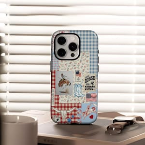Vintage Patriotic Tough Phone Case Western Americana Aesthetic Rodeo for iPhone 17 16 15 14 13 12 Plus Pro Max Samsung S25 S24 S23 S22 Ultra