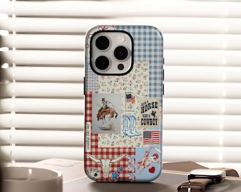 Vintage Patriotic Tough Phone Case Western Americana Aesthetic Rodeo for iPhone 17 16 15 14 13 12 Plus Pro Max Samsung S25 S24 S23 S22 Ultra