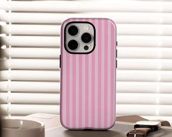Pink stripe aesthetic phone case, simple stylish case, with iPhone 17, 16, 15, 14, 13, 12, Pro Max and Samsung S25, S24, S23, S22 Ultra