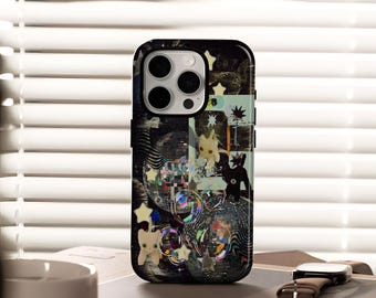 whimsical disco cat phone case, compatible with iPhone 17, 16, 15, 14, 13, 12 Plus Pro Max and Samsung S25, S24, S23, S22 Plus Ultra.
