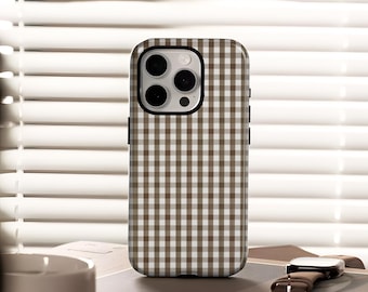 Brown checkered phone case, soft and cute girly design,for iPhone 17, 16, 15, 14, 13, 12, Plus, Pro Max ,Samsung S25, S24, S23, S22 Ultra.