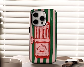 Retro Sardine Tin Phone Case, Italian Summer Moodboard Gift with iPhone 17 16 15 14 13 12 Plus Pro Max Samsung S25 S24 S23 S22 Ultra