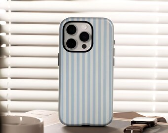 Blue Magnetic Beach Style Case with Retro Stripes with iPhone 17, 16, 15, 14, 13, 12, Plus, Pro Max and Samsung S25, S24, S23, S22 Ultra