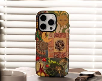 Funda para teléfono Boho Sol y Luna, diseño artístico psicodélico hippie, con iPhone 17/16/15/14/13/12/11/8 Pro Max, Samsung Galaxy S20/S22/S23 Ultra.