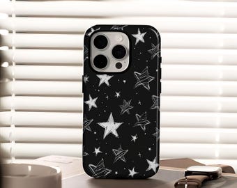 Funda negra estilo grunge con estrellas, estampado psicodélico oscuro, para iPhone 17, 16, 15, 14, 13, 12, 11 Pro Max, Samsung S25, S24, S23, S22, S21 Plus Ultra