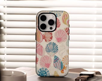 Vintage Seashell Pattern Phone,Tropical Phone Case, summer ,iPhone 17, 16, 15, 14, 13, 12, Pro Max, Samsung S25, S24, S23, and S22 Ultra.