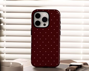 Burgundy Polka Dot Phone Case, Trendy Aesthetic Cover for iPhone 17, 16, 15, 14, 13, 12, Plus, Pro Max and Samsung S25, S24, S23, S22 Ultra