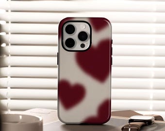 Funda para teléfono con corazones de enfoque suave, diseño retro en rojo y beige, compatible con iPhone 17, 16, 15, 14, 13, 12, 11, X Plus, Pro Max, Samsung S25, S24, S23, S22, S21 Plus Ultra