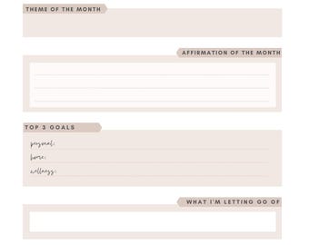 Monthly Reset Planner PDF | Undated Minimalist Monthly Planner | Budget, Goals, Meal Plan, Self-Care & Reflection | Digital Download