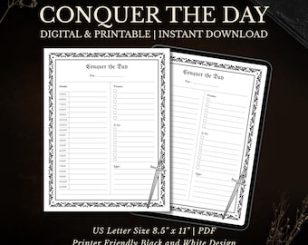 Daily Planner Printable, | Fantasy To Do List | Sword Aesthetic Dark Academia Agenda | Magical Daily Schedule PDF 8.5x11