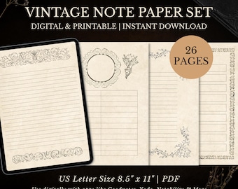 Vintage Paper Pack | Digital & Printable, 26 Antique Pages, Goodnotes Aesthetic Writing Paper, Junk Journal, Dark Academia, Instant Download