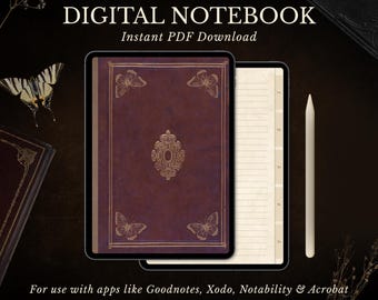 Digital Notebook PDF, Hyperlink Tabs, Goodnotes & Notability, Digital Journal Template, Old Book Aesthetic, Dark Academia Planner, Butterfly