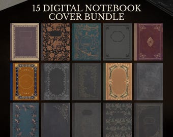 15 Digital Notebook Cover Bundle, Vintage Old Book Aesthetic, Gothic Witchy Dark Academia, Goodnotes iPad Planner Covers, 2 Bonus Note Pages