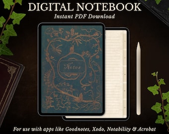 Digital Notebook PDF, Hyperlinked Tabs for Goodnotes & Notability, Digital Journal Template, Vintage Book Aesthetic, Dark Academia Planner
