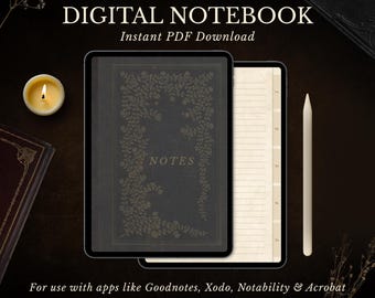 Digital Notebook PDF, Hyperlinked Tabs for Goodnotes & Notability, Digital Journal Template, Vintage Book Aesthetic, Dark Academia Planner