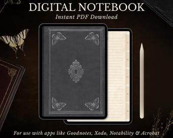 Digital Notebook PDF, Hyperlink Tabs, Goodnotes & Notability, Digital Journal Template, Old Book Aesthetic, Dark Academia Planner, Butterfly