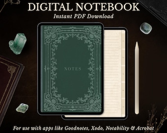 Digital Notebook PDF, Hyperlinked Tabs for Goodnotes & Notability, Digital Journal Template, Vintage Book Aesthetic, Dark Academia Planner