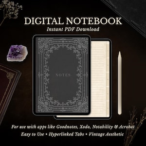Digital Notebook PDF, Hyperlinked Tabs for Goodnotes & Notability, Digital Journal Template, Vintage Book Aesthetic, Dark Academia Planner