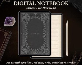 Digital Notebook PDF, Hyperlinked Tabs for Goodnotes & Notability, Digital Journal Template, Vintage Book Aesthetic, Dark Academia Planner