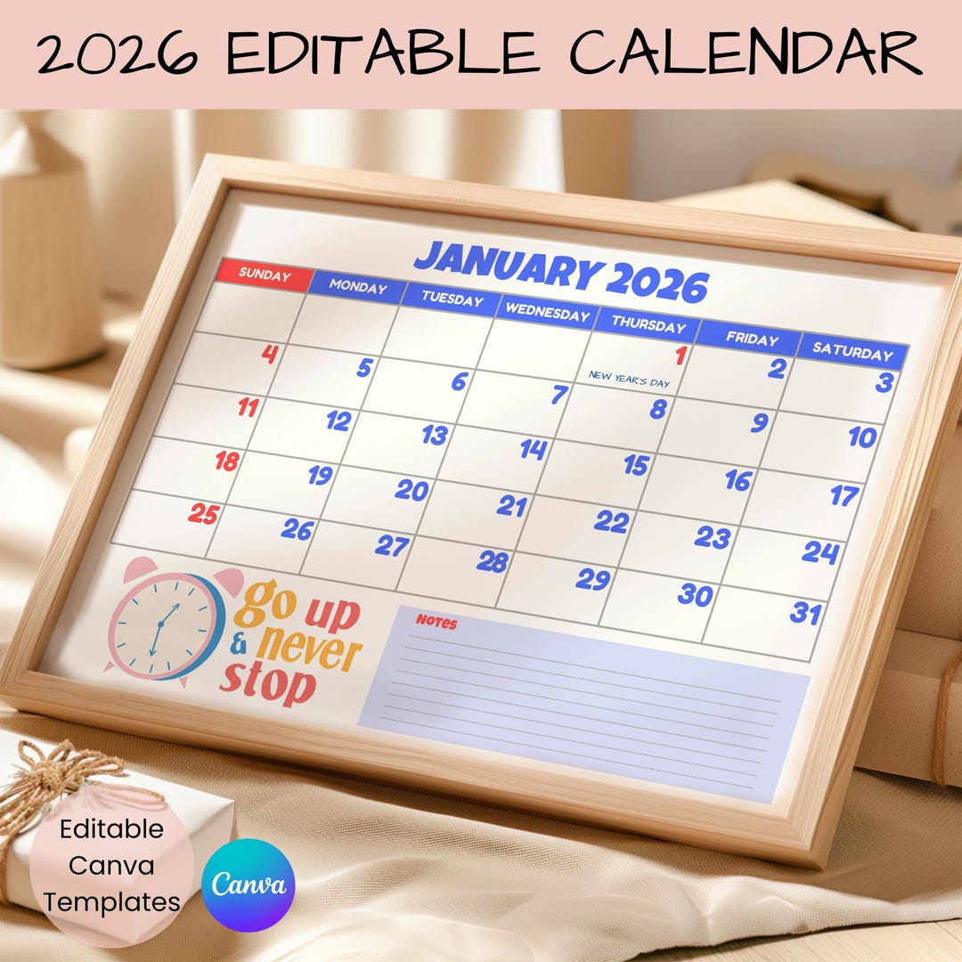 Editable 2026 Canva Calendar Template | Minimalist Pastel Monthly ...