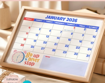 Bearbeitbare 2026 Canva Kalender Vorlage | Minimalistischer Pastell Monatsplaner | Familie & Büro Organizer