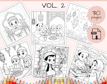 Ramadan Coloring Book for Kids Vol 2 – 30 Pages | Islamic Coloring Pages | Eid Activities | Kids Ramadan Gift | Ramadan Activity Book