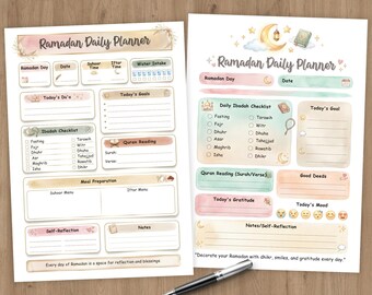 Ramadan Daily Planner Pages for Mom & Child | 2-Page Printable PDF | Islamic Daily Planner | A4, US Letter