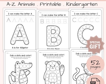 A-Z Alphabet & Animal Dot Marker Worksheets: Preschool Fine Motor Skills (Printable PDF) Toddler Kindergarten