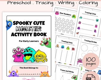 Spooky Cute Monster Activity Book for Kids | Tracing, Alphabet A-Z, Numbers 1-10, Counting, Coloring, Matching & Maze | Early Learners