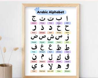 Arabic Alphabet Poster for Kids | Colorful Alif Baa Taa Wall Art | Islamic Nursery Print | Arabic Letters Chart | Learn Hijaiyah