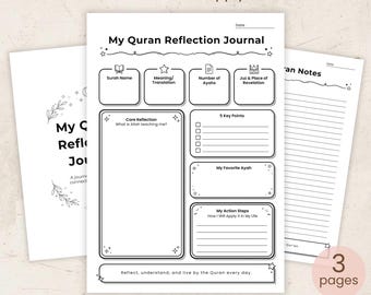 Quran Reflection Journal Printable | Islamic Journaling Worksheet | GoodNotes iPad Compatible | Minimalist Muslim Planner | A4 US Letter PDF