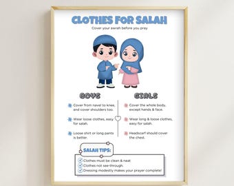 Clothes for Salah Islamic Poster for Kids | Modest Prayer Outfit Guide | Muslim Children Educational Wall Art