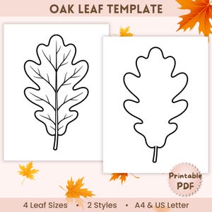 Oak Leaf Template Printable, Fall Leaf Outline PDF, Oak Leaf Pattern, Autumn Leaf Craft, Leaf Coloring Page, Leaf Cut Out Template
