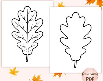 Oak Leaf Template Printable, Fall Leaf Outline PDF, Oak Leaf Pattern, Autumn Leaf Craft, Leaf Coloring Page, Leaf Cut Out Template