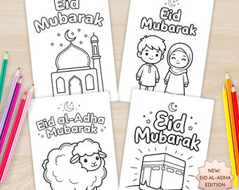 Eid Ausmalkarten für Kinder | 10 Druckbare Eid Malvorlagen | Eid al-Adha Aktivitätspaket | Islamische Kinder Aktivität 5x7 PDF | Sofort Download