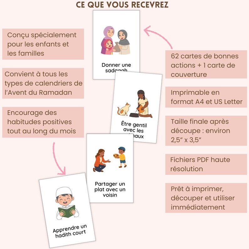 Cartes Bonnes Actions Ramadan Enfant | 62 Activités Islamiques | Calendrier Avent Ramadan | PDF à Imprimer image 3