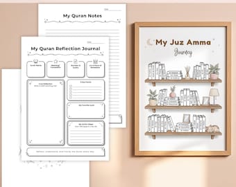 Quran Reflection Journal & Juz Amma Tracker Bundle | Islamic Printable PDF | Quran Study Journal | Muslim Family Learning | Kids Teens Adult