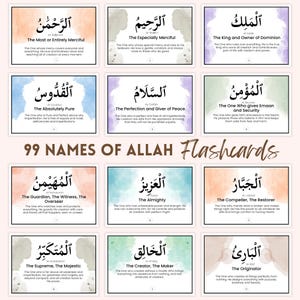 99 Names of Allah Flashcards – Asmaul Husna | Islamic Learning Cards | Arabic, Transliteration & Meaning