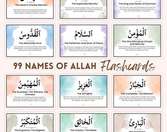 99 Names of Allah Flashcards – Asmaul Husna | Islamic Learning Cards | Arabic, Transliteration & Meaning