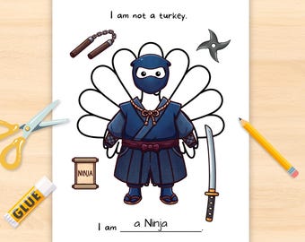 Disguise a Turkey Ninja Printable, Ninja Turkey Craft, Turkey in Disguise Cut and Paste Activity